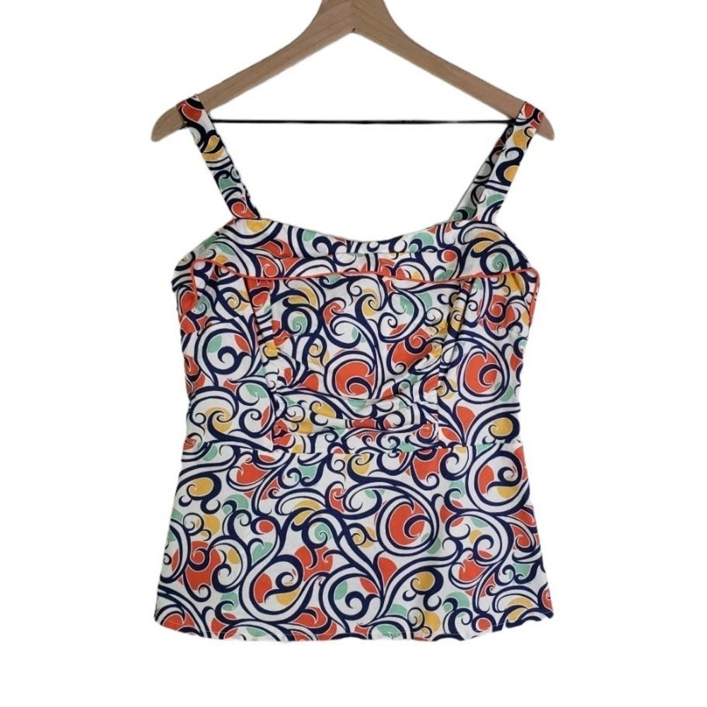 Cabi Abstract Swirl Sleeveless Blouse 6 White Blue Orange Tank #823